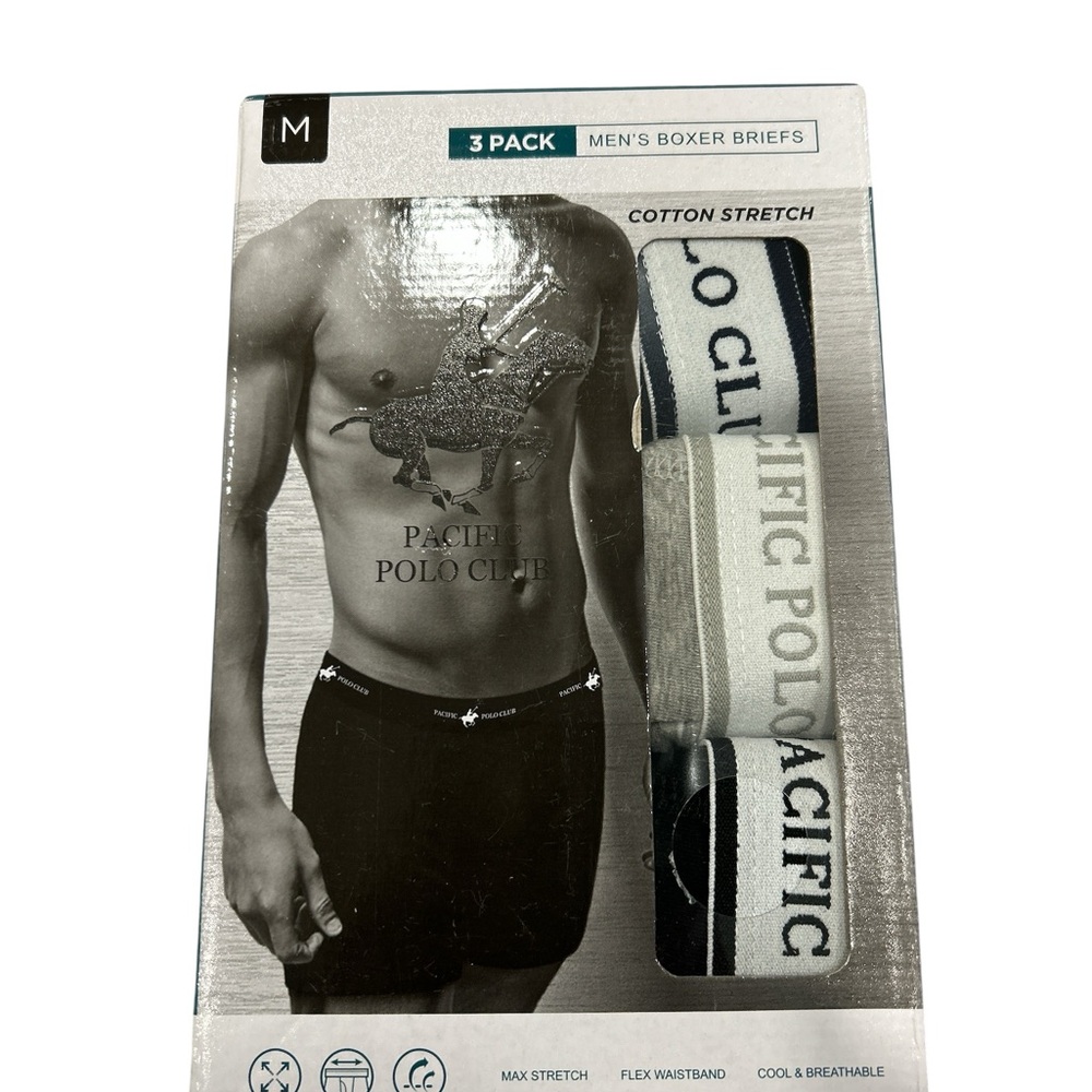 Pacific Polo Club Men’s 3-Pack Boxer Briefs - White, Navy, Gray Medium